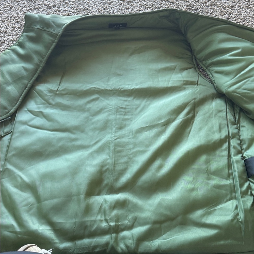 HUF Men’s NWOT Pleasures Midland Olive Green Checkered Streetwear Quilted Vest - Picture 12 of 13